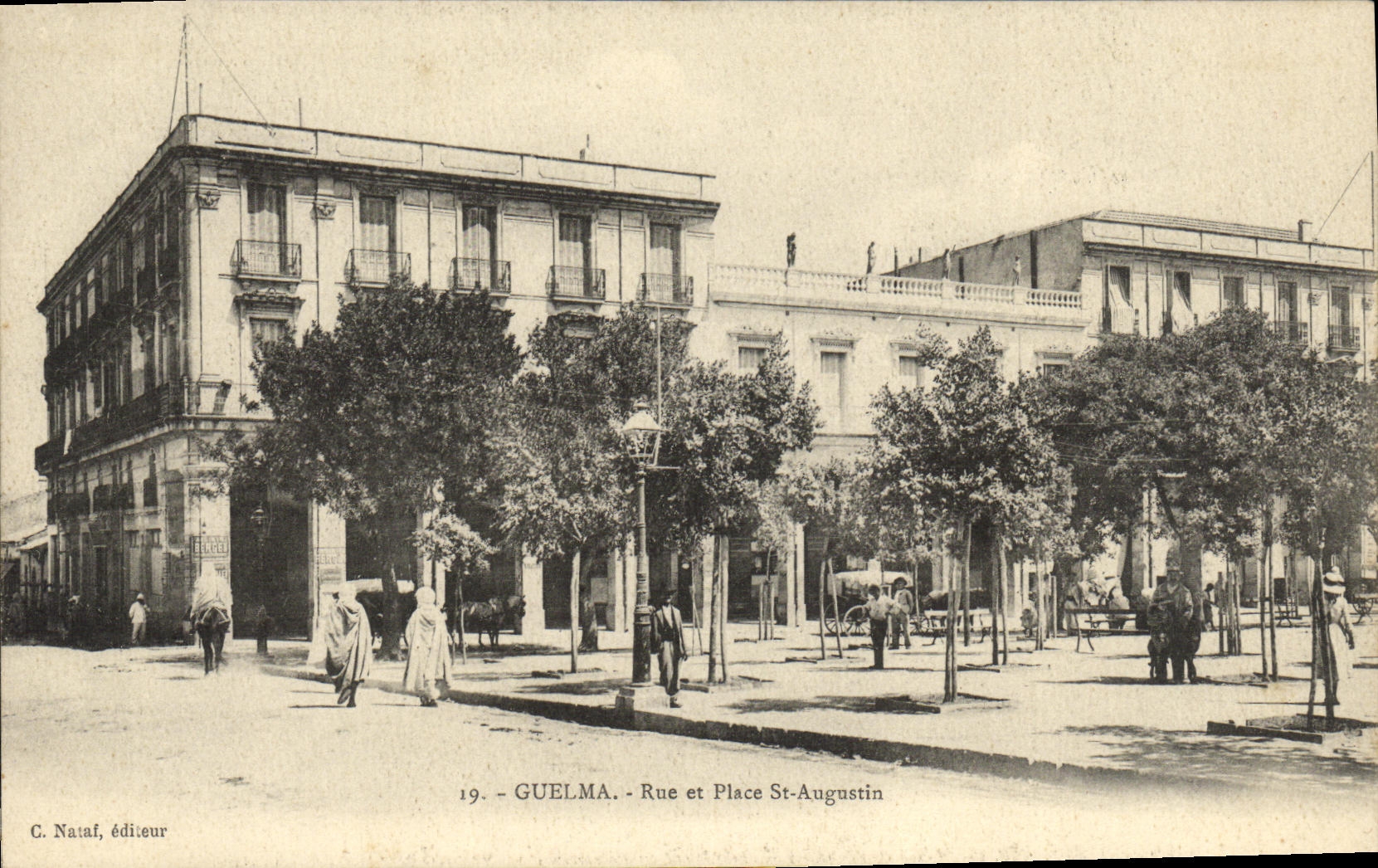 VINTAGE POSTCARD Algeria Guelma Street and place St Augustin