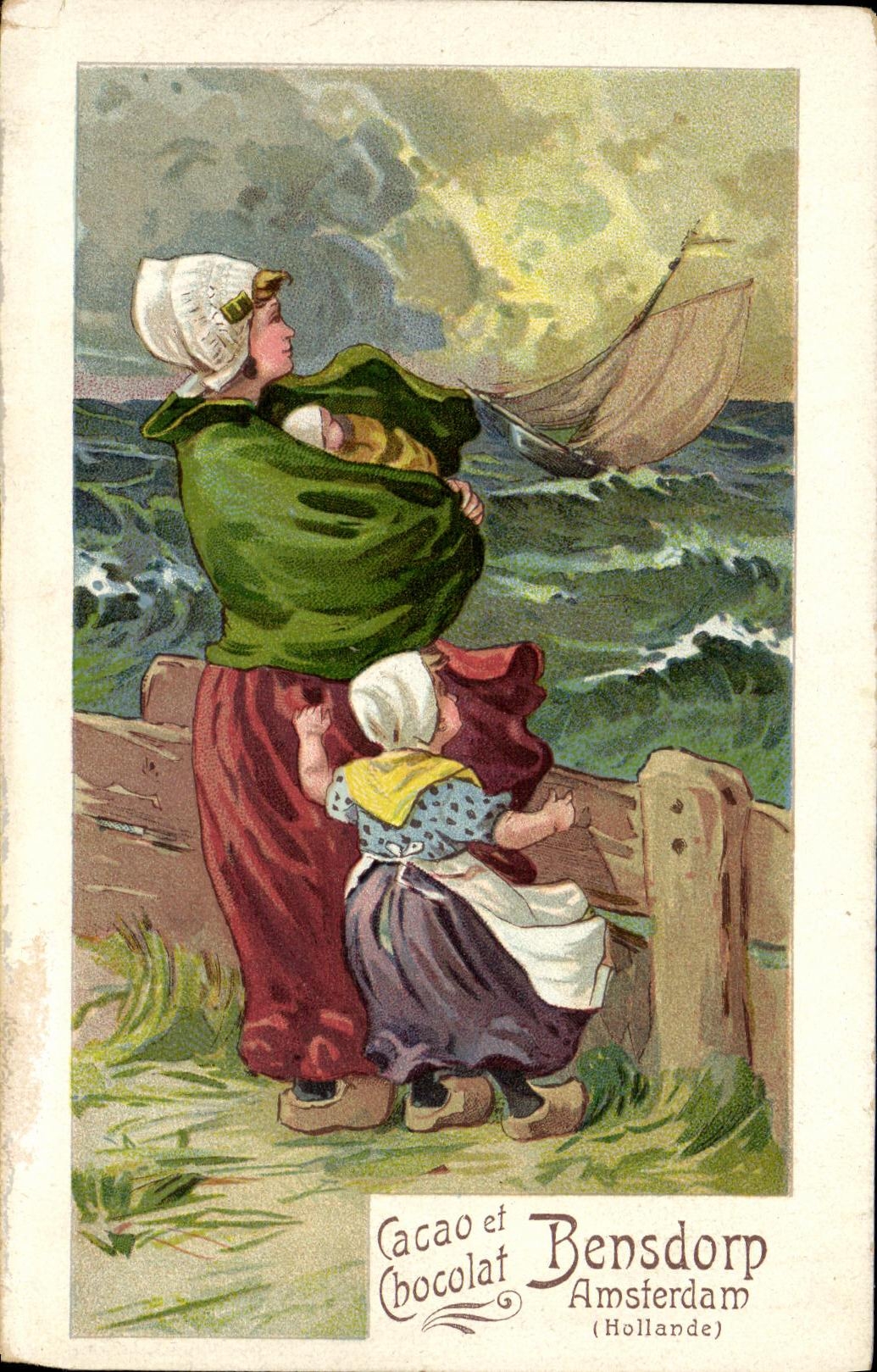 CPA Fantaisie Femme Cacao Bensdopr Amsterdam Hollande Enfant Bateau