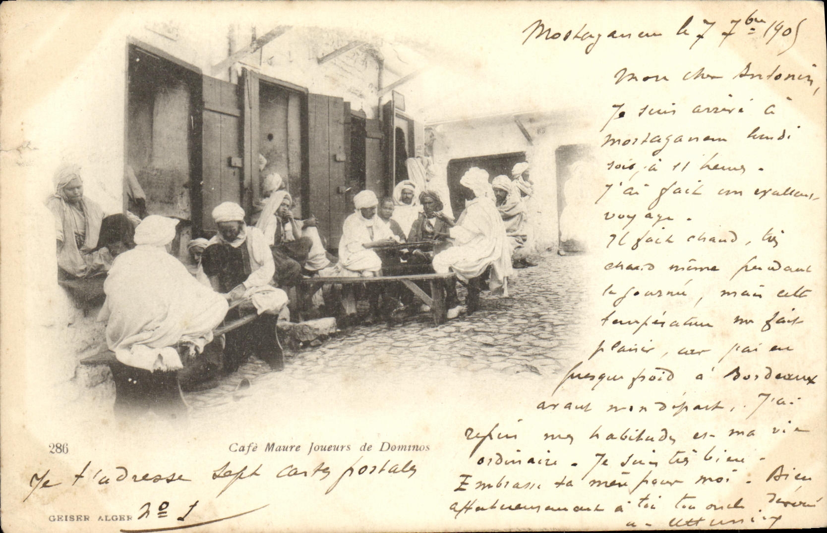 VINTAGE POSTCARD Algeria Coffee Moor Players of Dominos