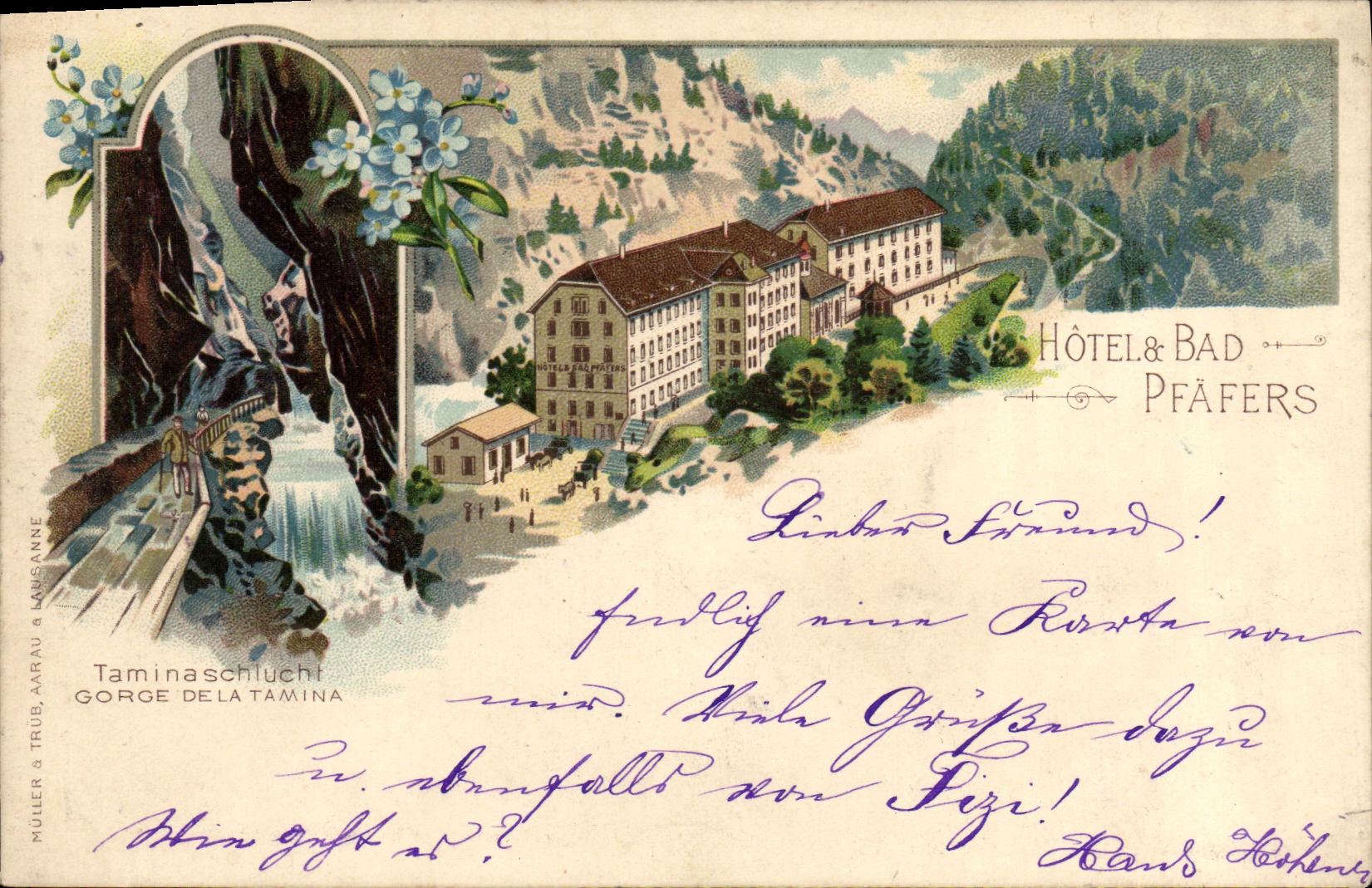 CPA Suisse Hotel Bad Pfafers Gorge de la Tamina 1897
