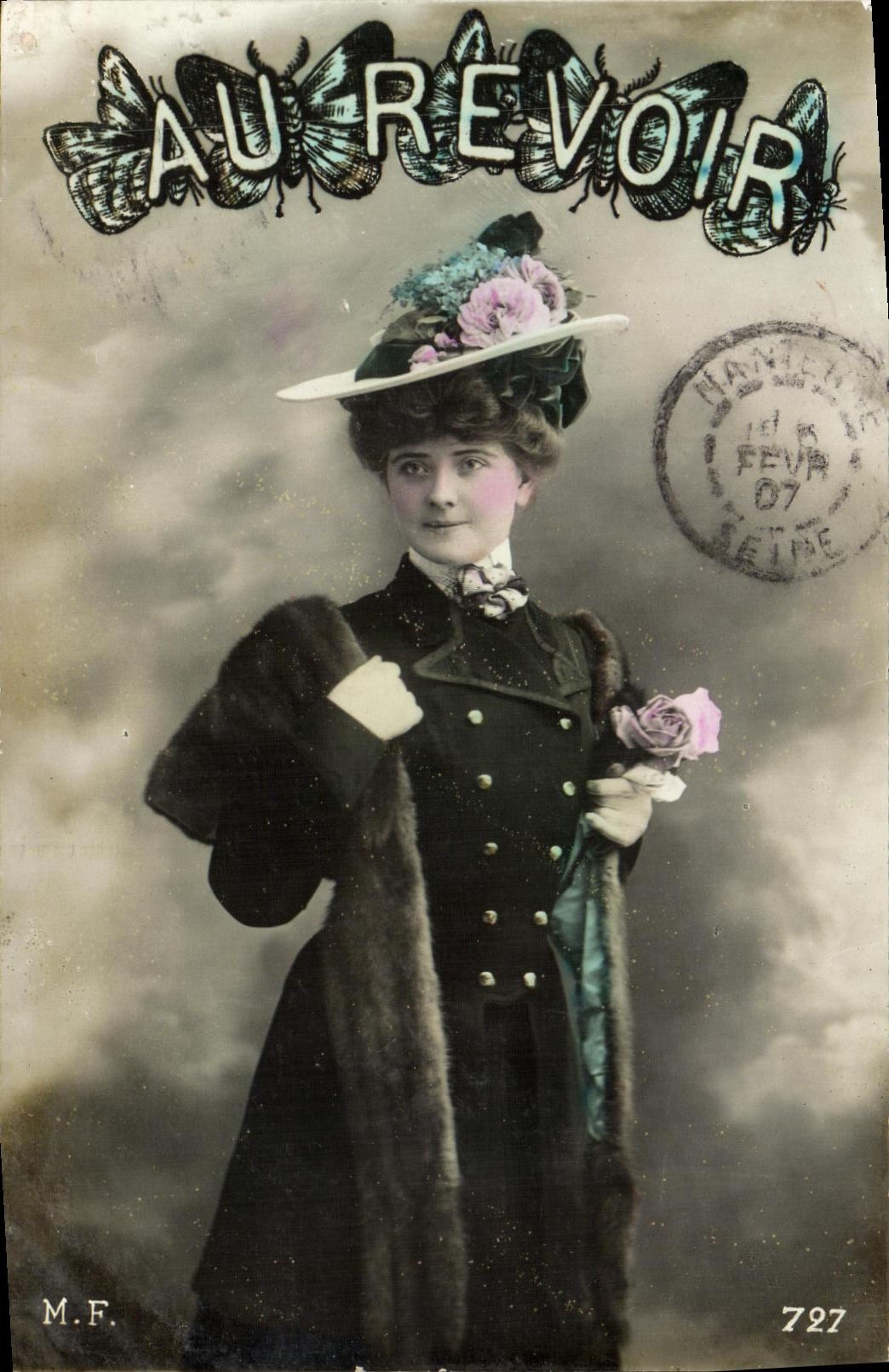 VINTAGE POSTCARD Fantasy Woman Butterflies Goodbye