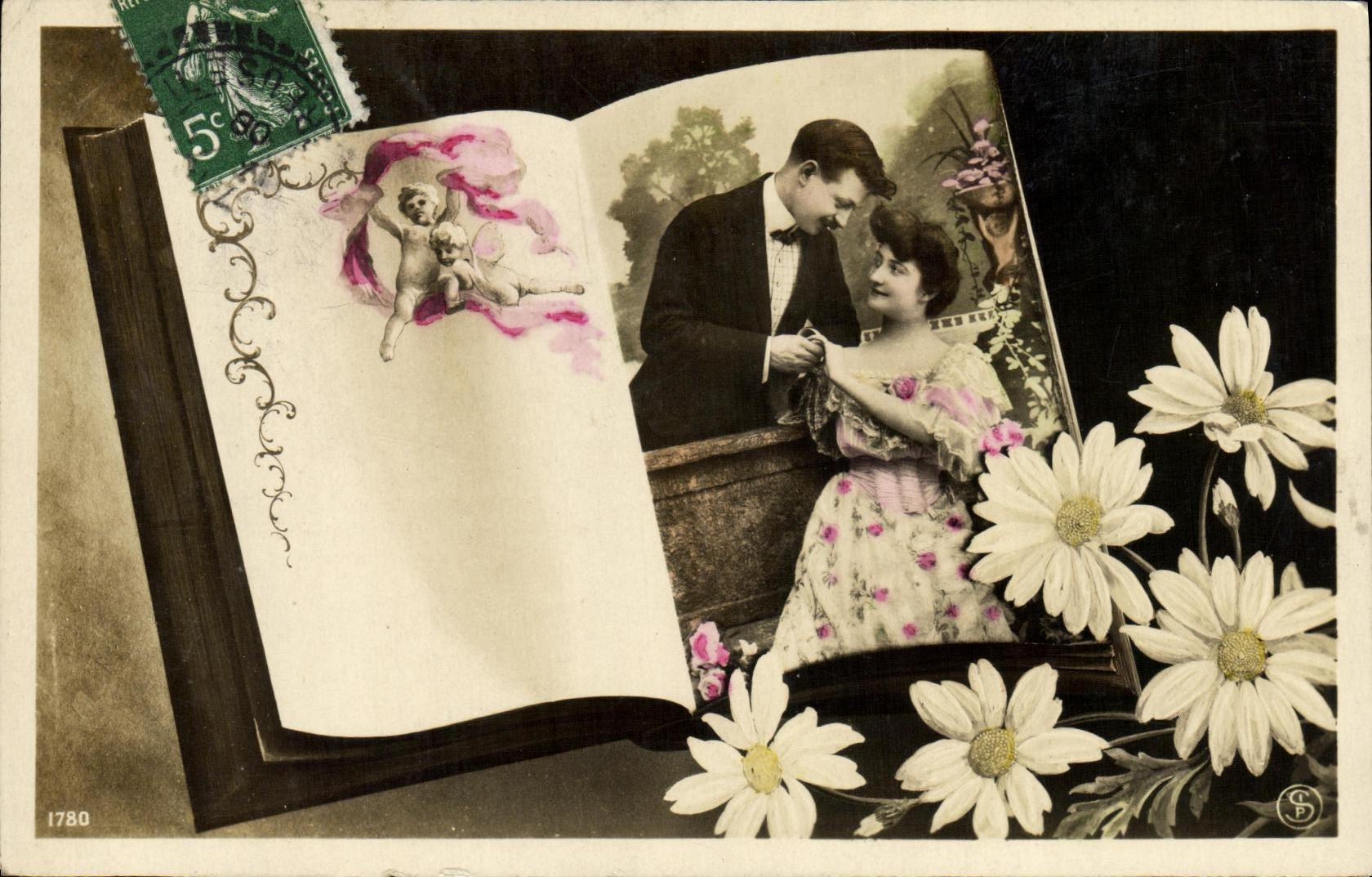 CPA Fantaisie Ange Fleurs