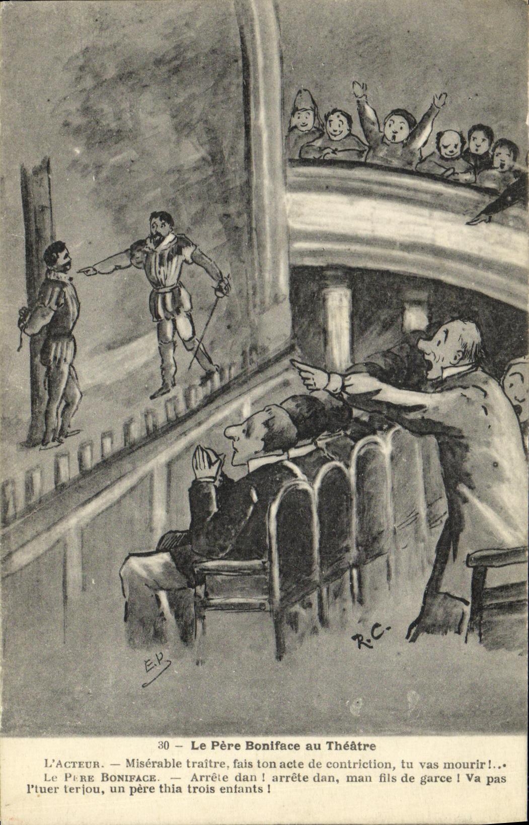 VINTAGE POSTCARD the Boniface father with the theater