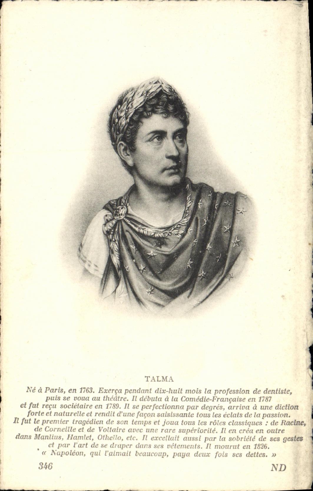 La POSTAL Fantaisie Talama de la VENDIMIA no tiene comedia del frances del teatro de Paris