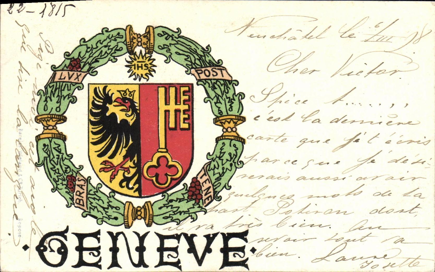 CPA Geneve carte 1898 Aigle Cle
