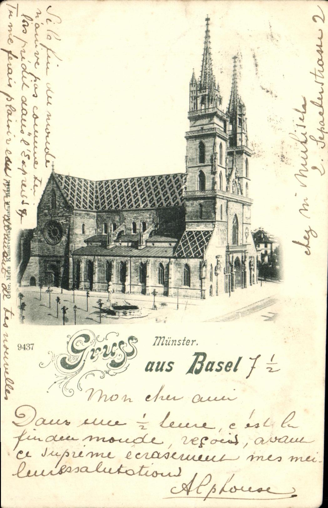 VINTAGE POSTCARD Swiss Gruss aus Basel Munster Chart 1899