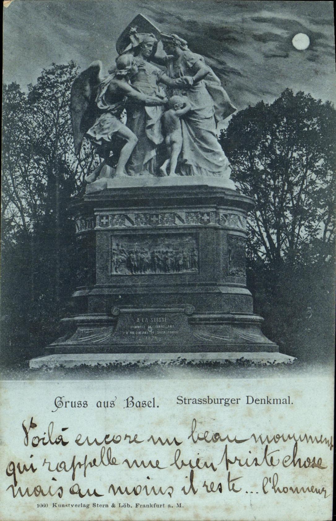 VINTAGE POSTCARD Swiss Basle Strassburger Denkmal chart 1898