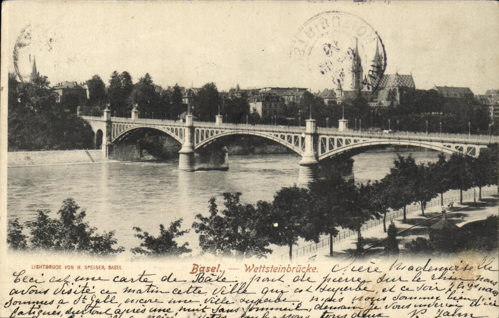 VINTAGE POSTCARD Swiss Basel Wettsteinbrucke