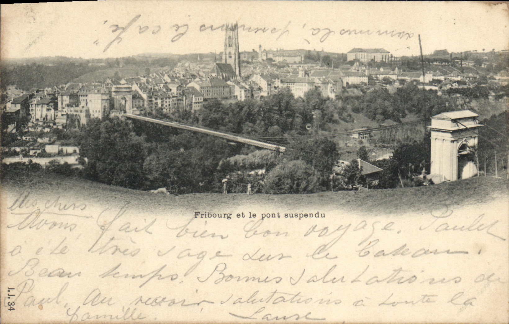 VINTAGE POSTCARD Swiss Freiburg and the suspended bridge