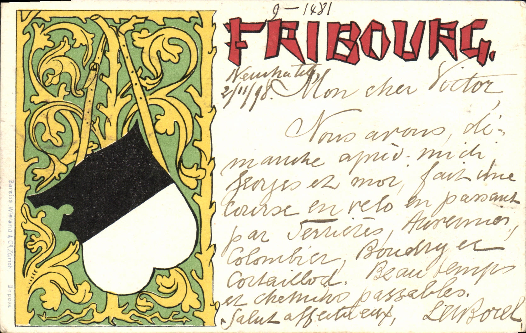 CPA Suisse Frubourg carte 1898