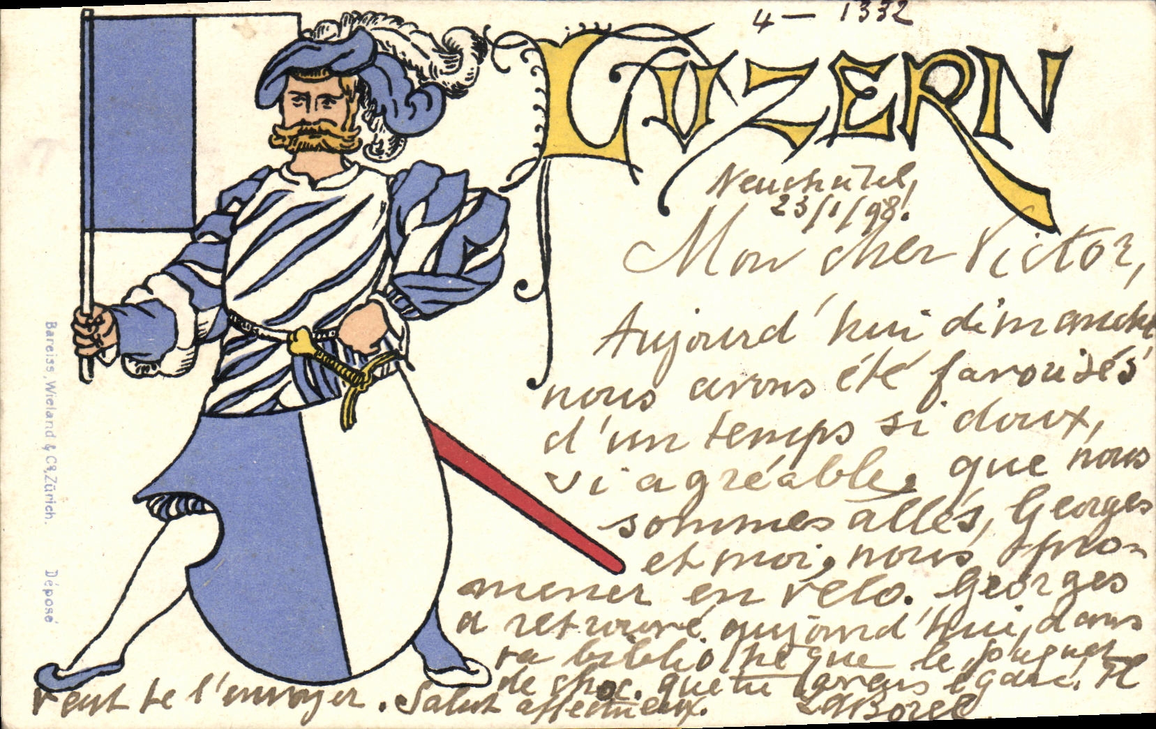 VINTAGE POSTCARD Swiss Luzern Chart 1898