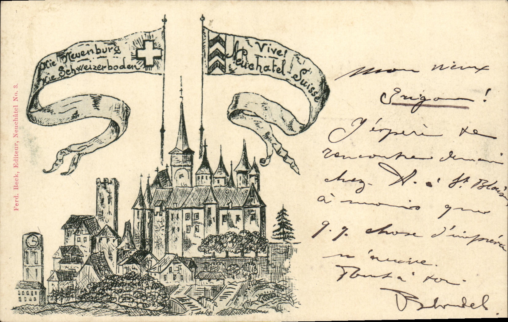 VINTAGE POSTCARD Swiss Neuchatel the castle