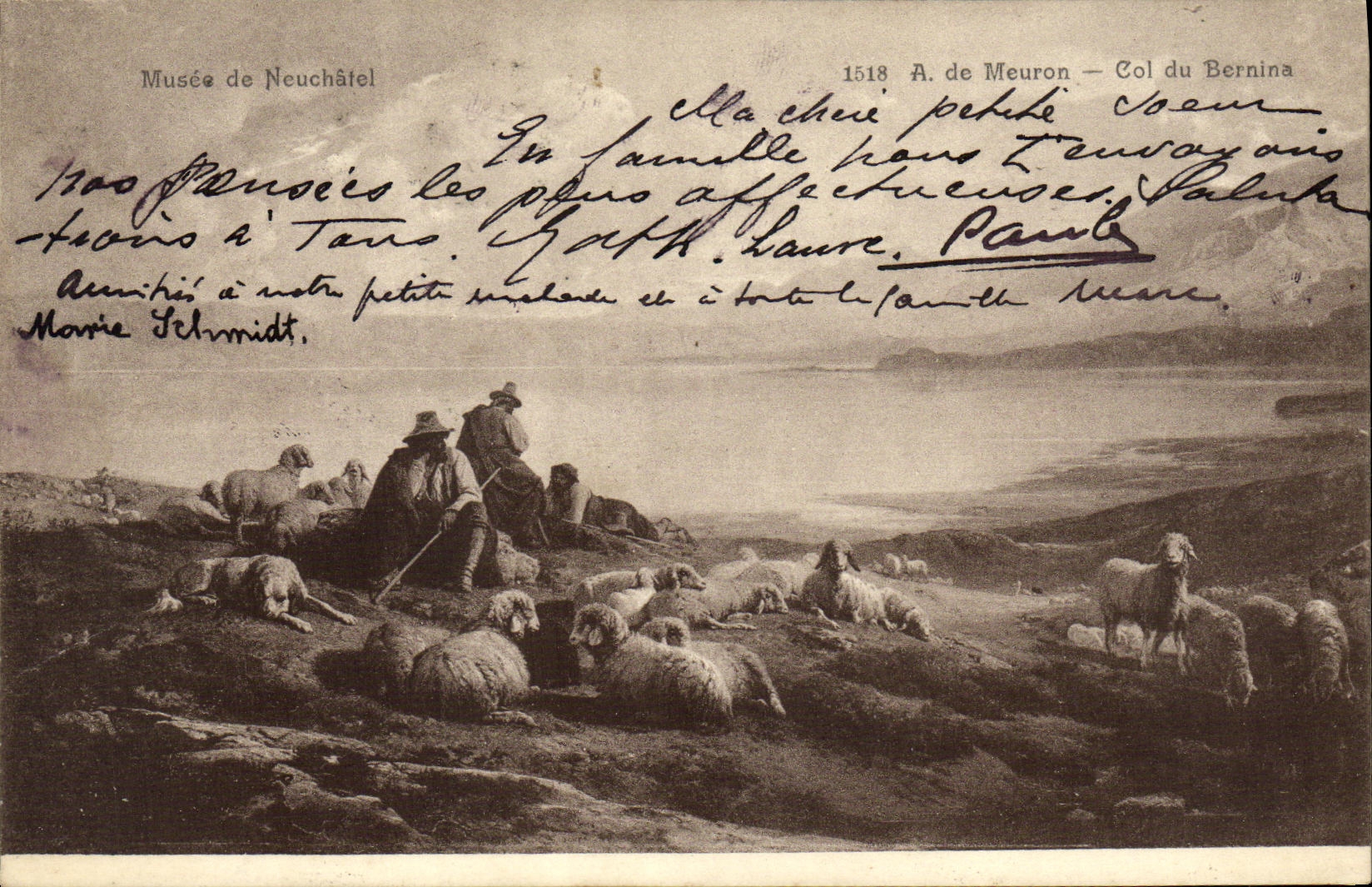 VINTAGE POSTCARD Swiss Museum of Neuchatel Sheep Shepherds