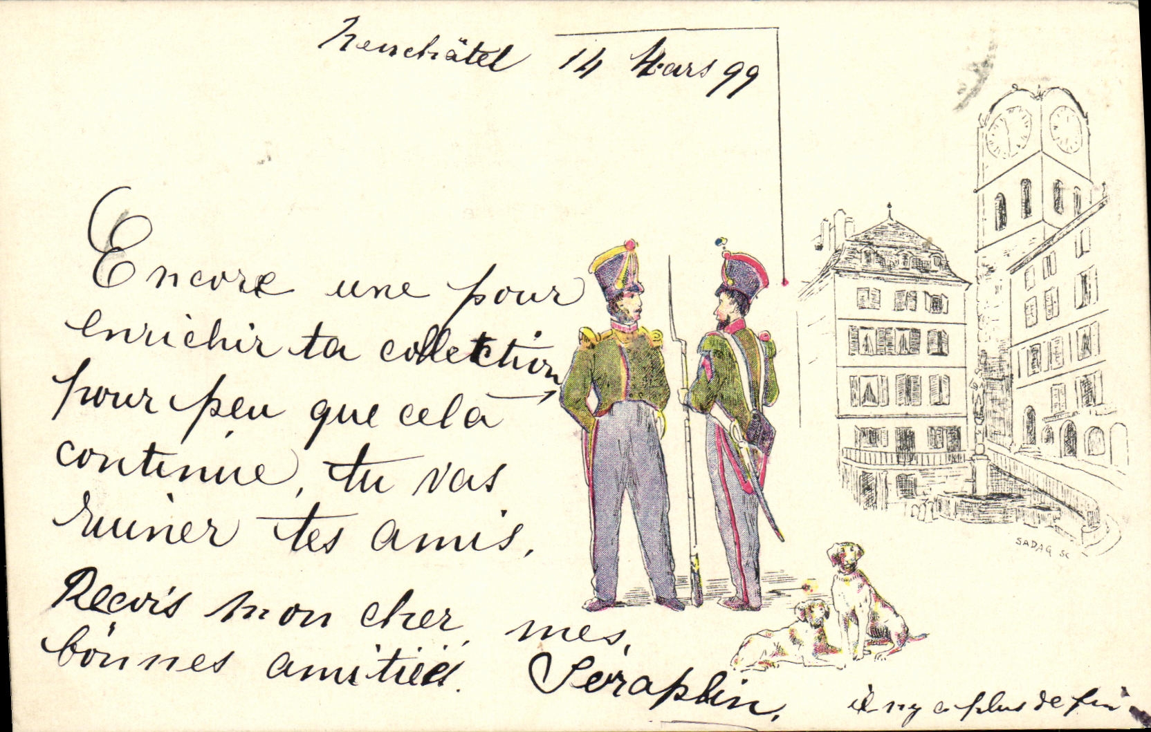 VINTAGE POSTCARD Swiss Neuchatel Militaria Chart 1899