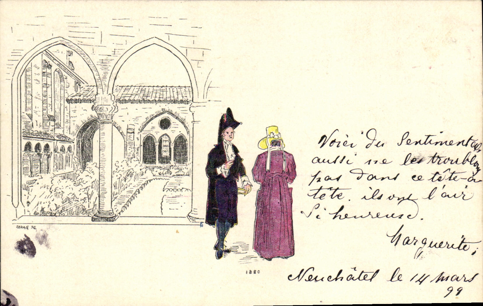 VINTAGE POSTCARD Swiss Middle class Neuchatel Chart 1899