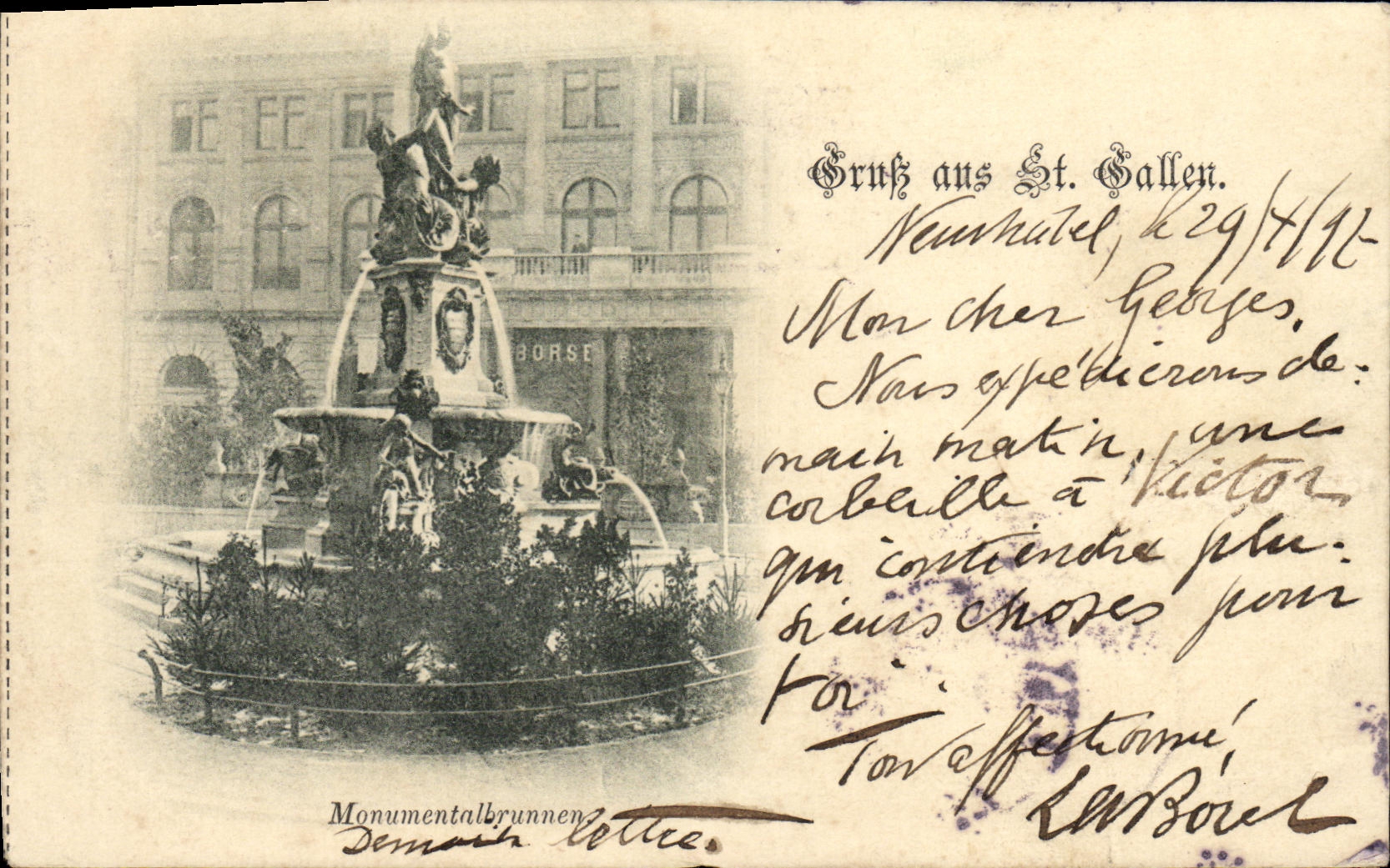 VINTAGE POSTCARD Swiss Gruss aus St Gallen Chart 1897