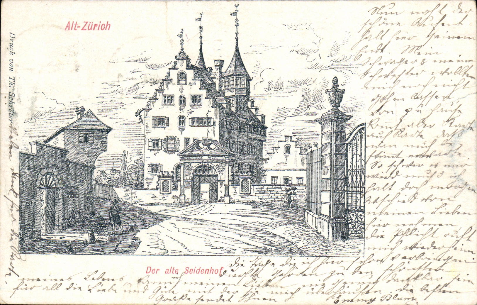 VINTAGE POSTCARD Swiss Zurich DER alte Seidenhof