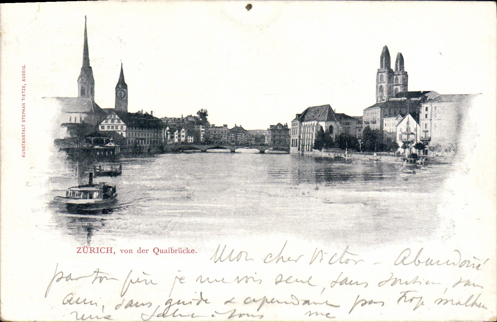 VINTAGE POSTCARD Swiss Zurich von der Quaibrucke