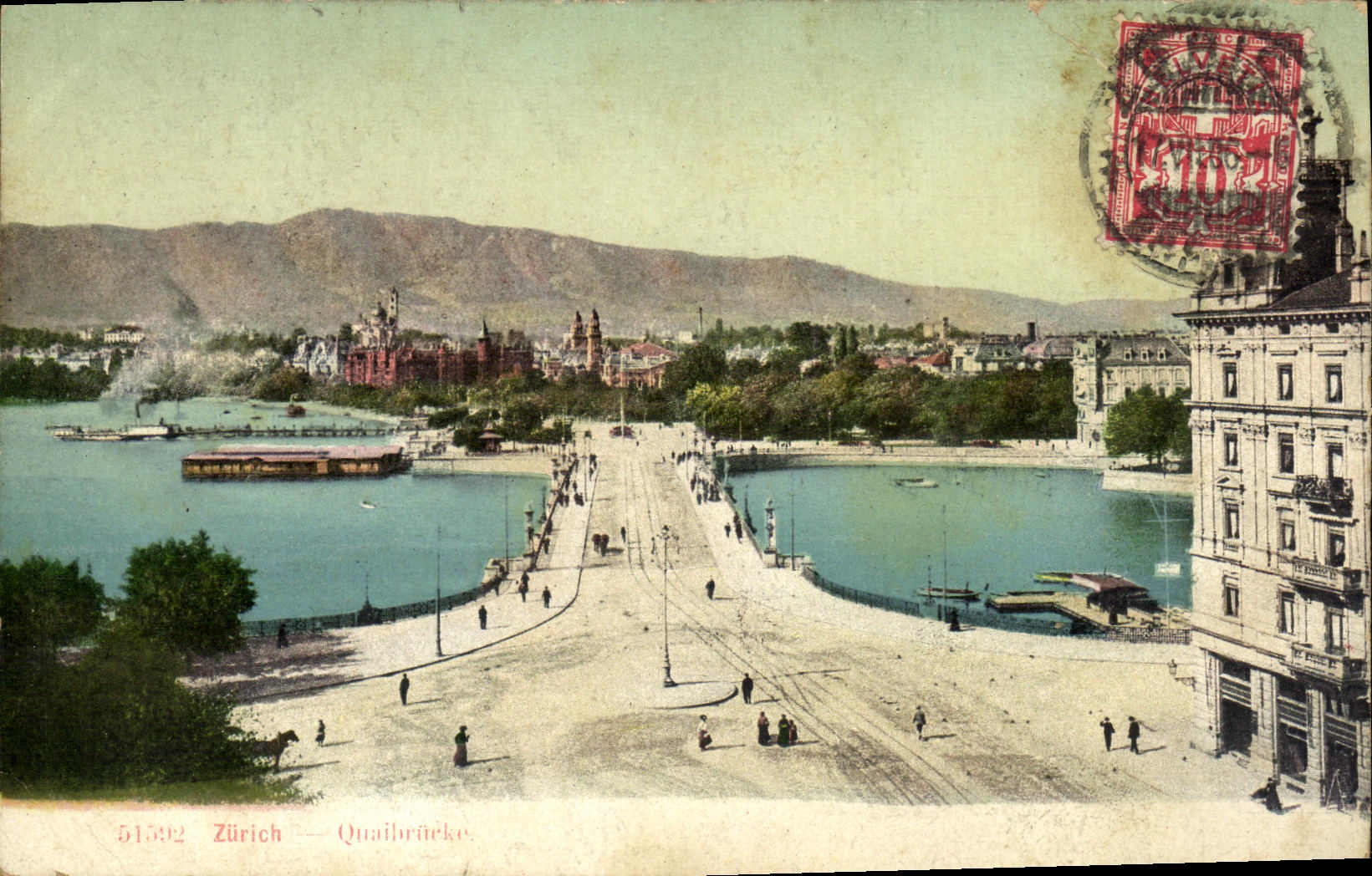 VINTAGE POSTCARD Swiss Zurich Quaibrucke