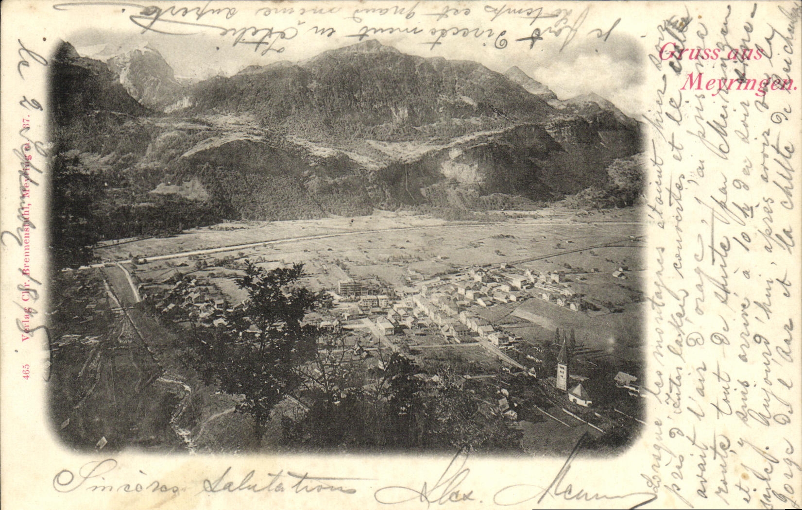 VINTAGE POSTCARD Swiss Gruss aus Meyringen Chart 1898