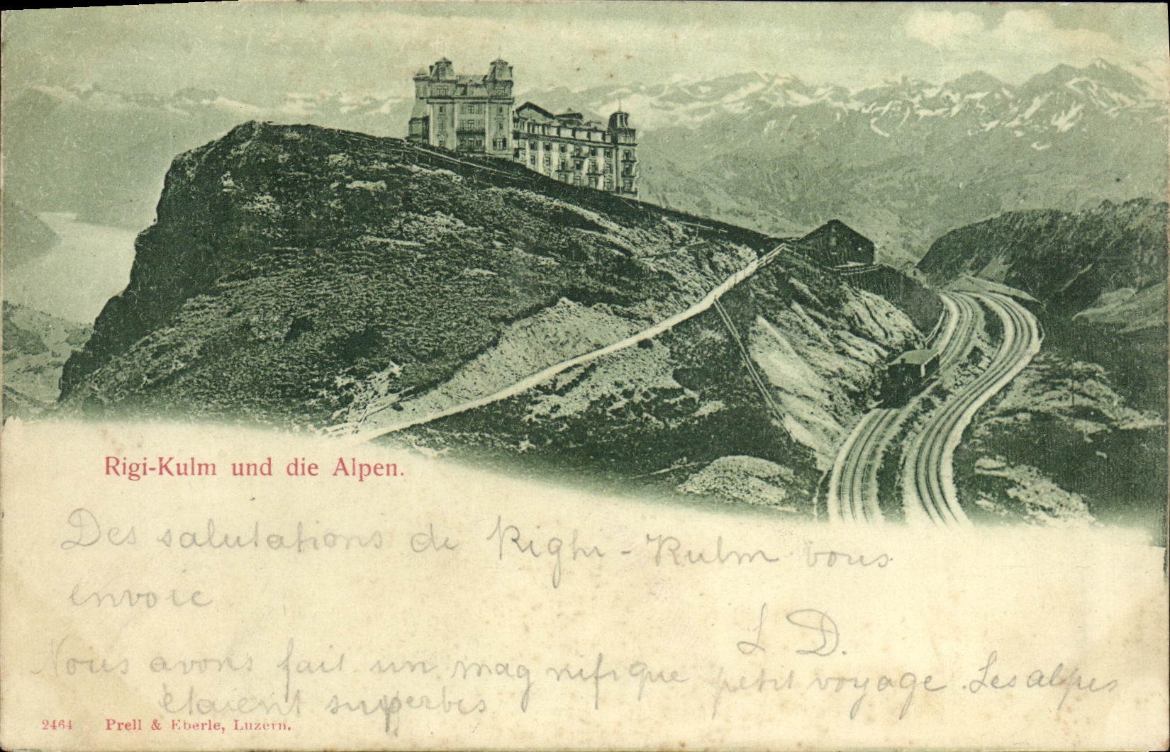 VINTAGE POSTCARD Swiss Rigi Kulm und die Alpen Train