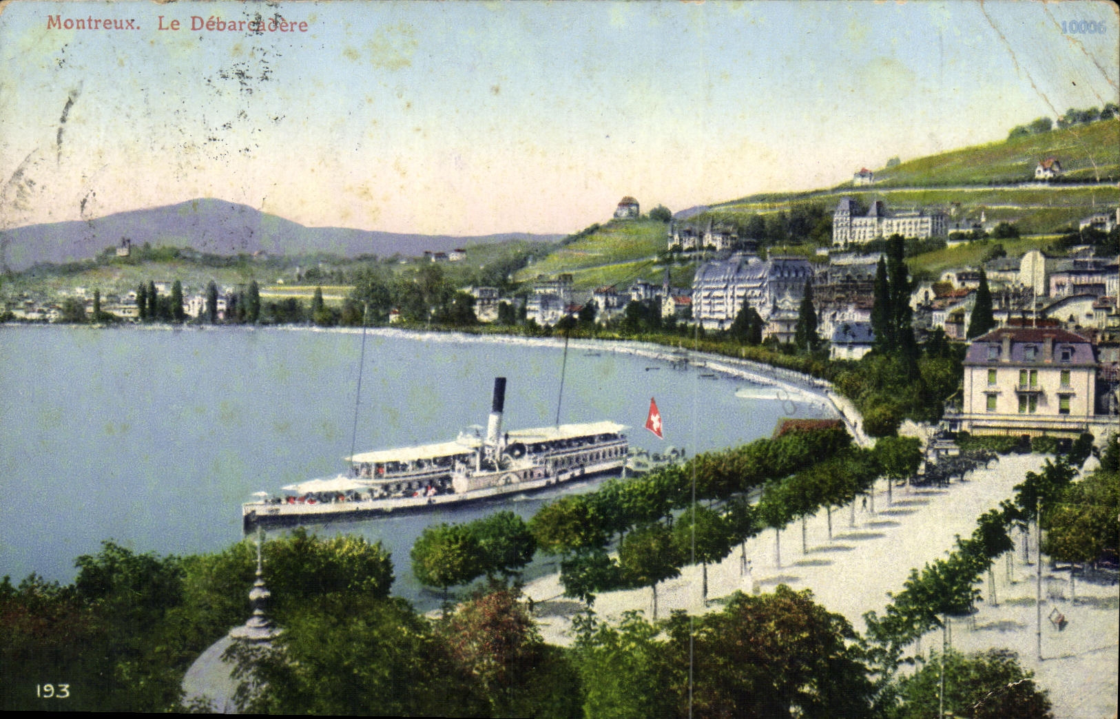 VINTAGE POSTCARD Swiss Montreux the unloading dock Boat