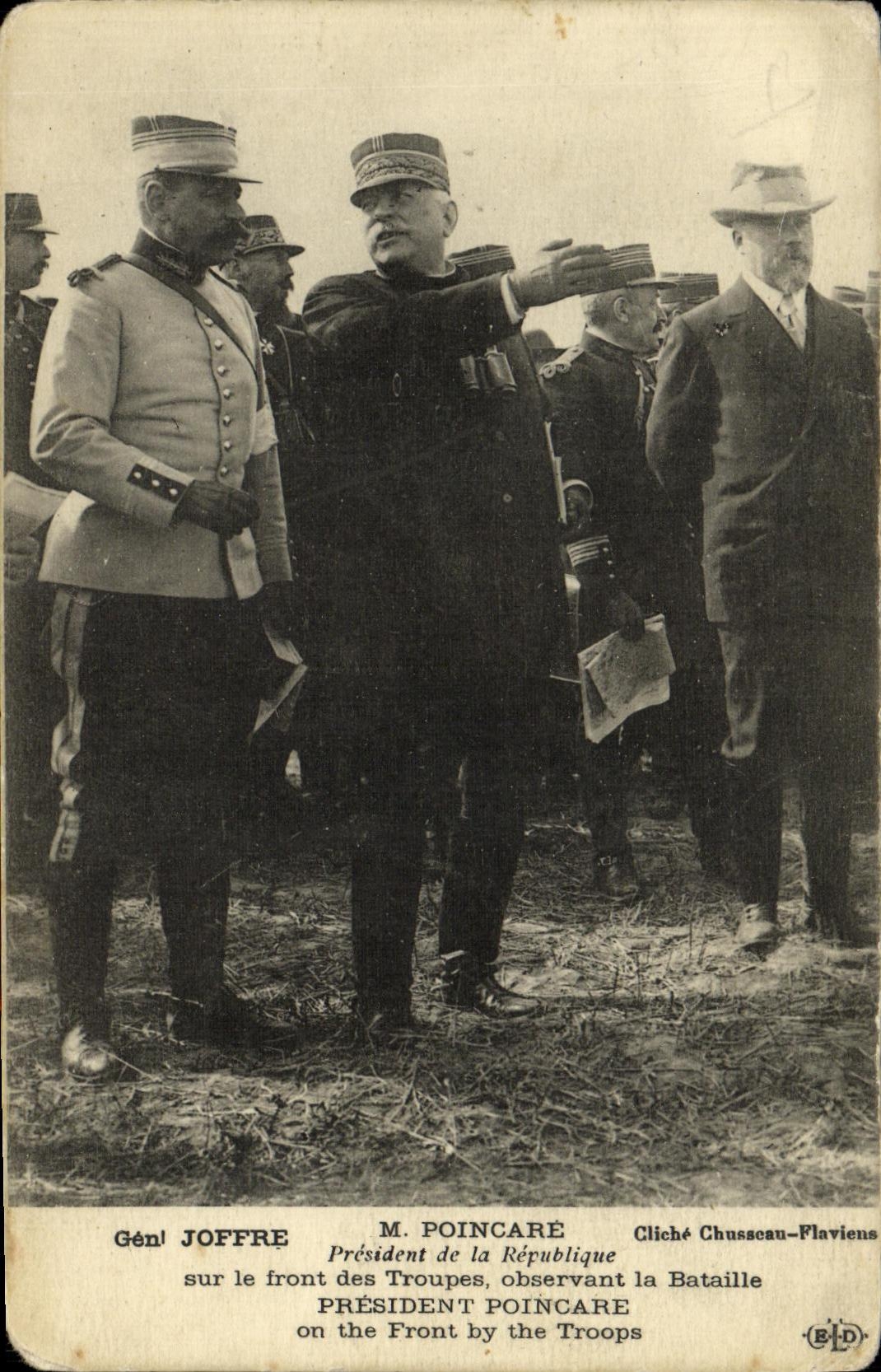 CPA President de la Republique Poincare Joffre Militaria