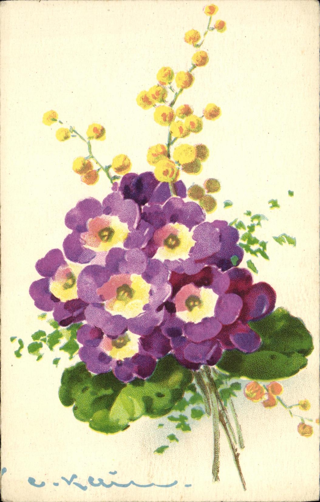 CPA Fantaisie Fleurs dessin a la main 