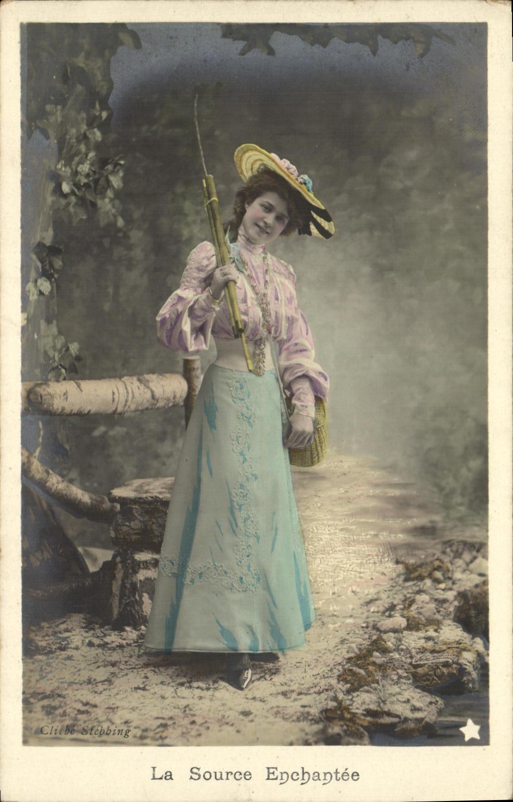 VINTAGE POSTCARD Fantasy Woman the magic source Fishing cane