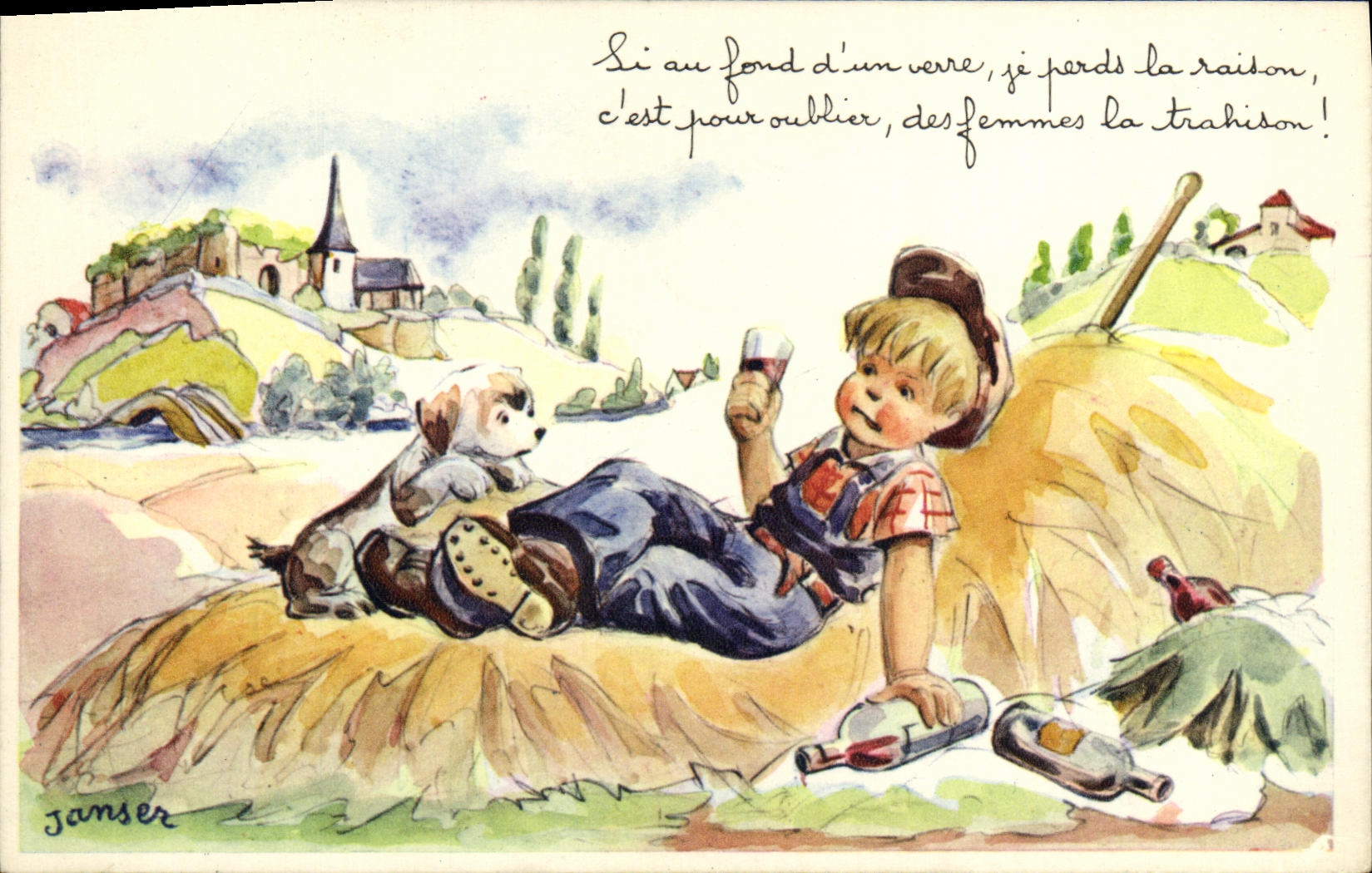 CPA Fantaisie Enfant Chien