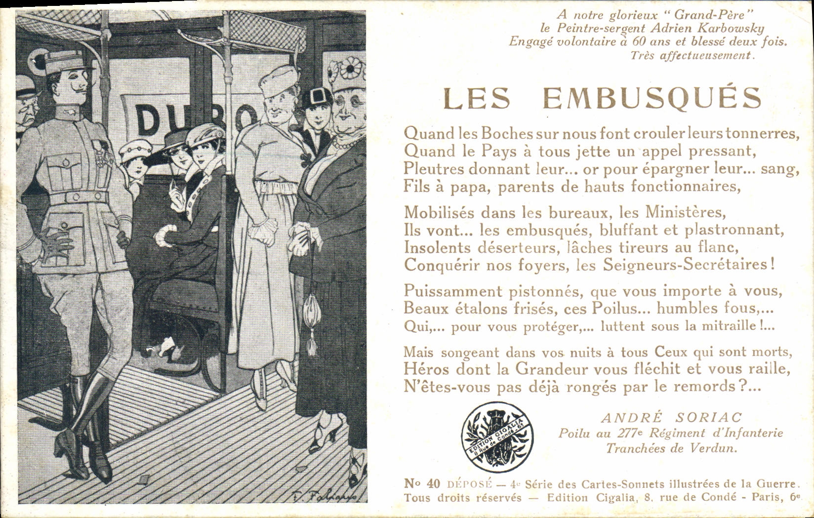 VINTAGE POSTCARD Fantasy embusques Militaria Soldier