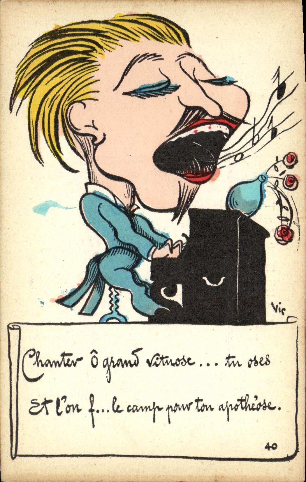 CPA Fantaisie Homme humour piano Grand virtuose