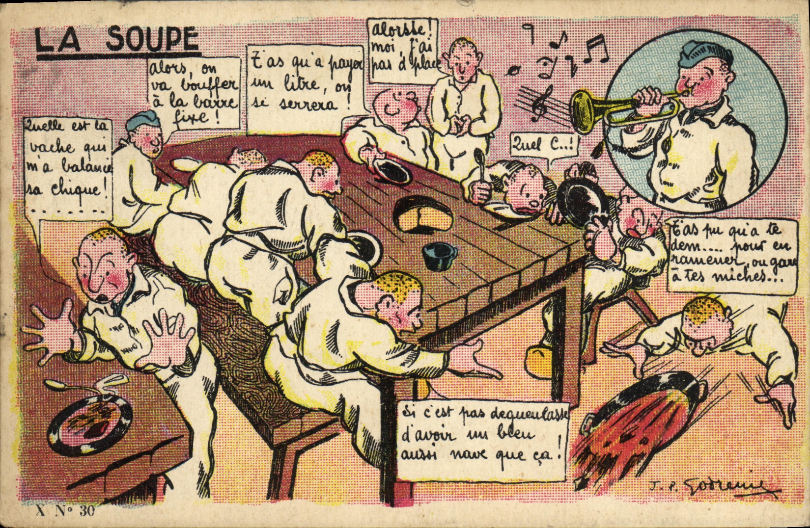 VINTAGE POSTCARD Fantasy soup militaria Humor