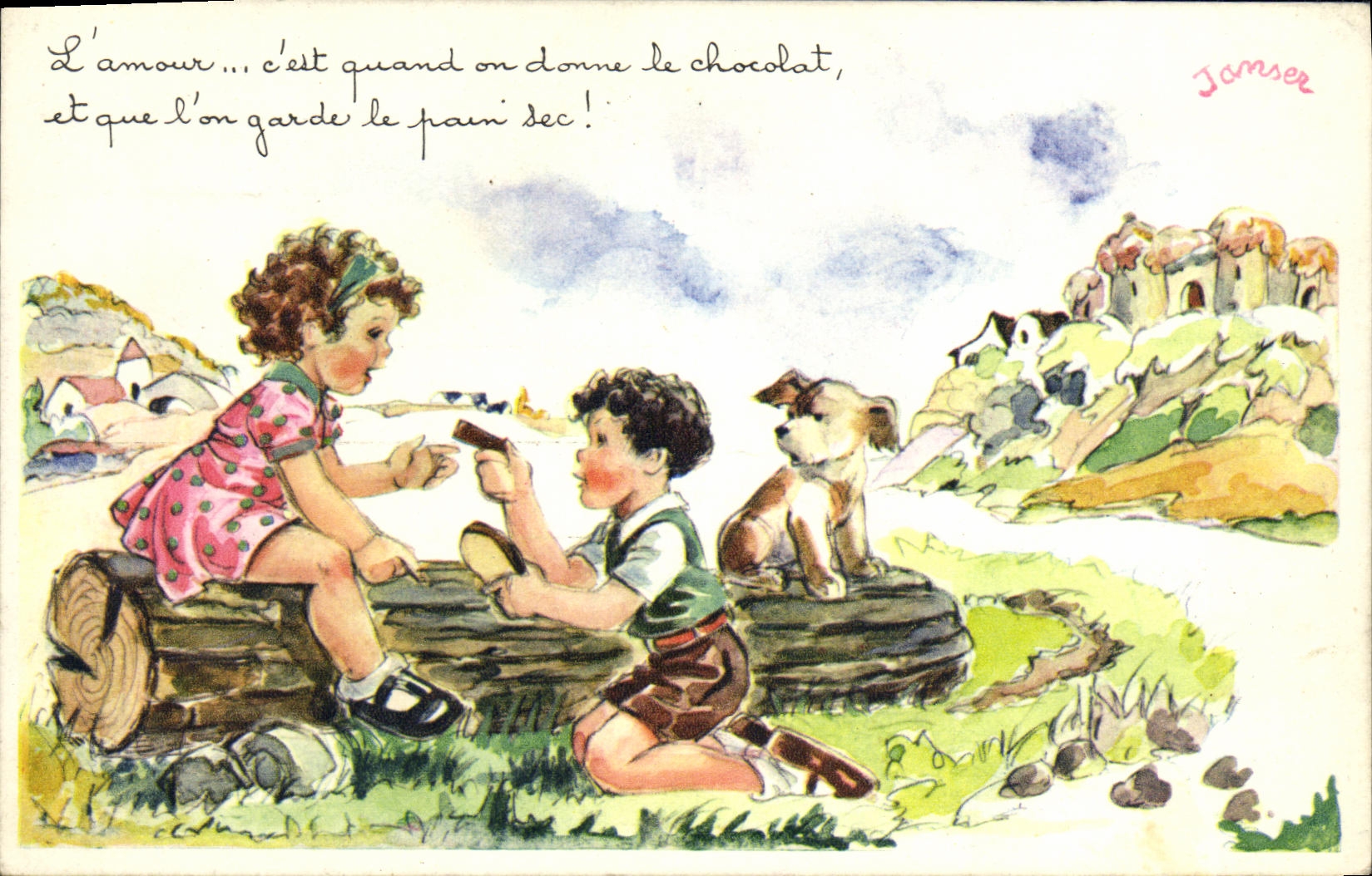 VINTAGE POSTCARD Fantasy Children Poulbot Dog