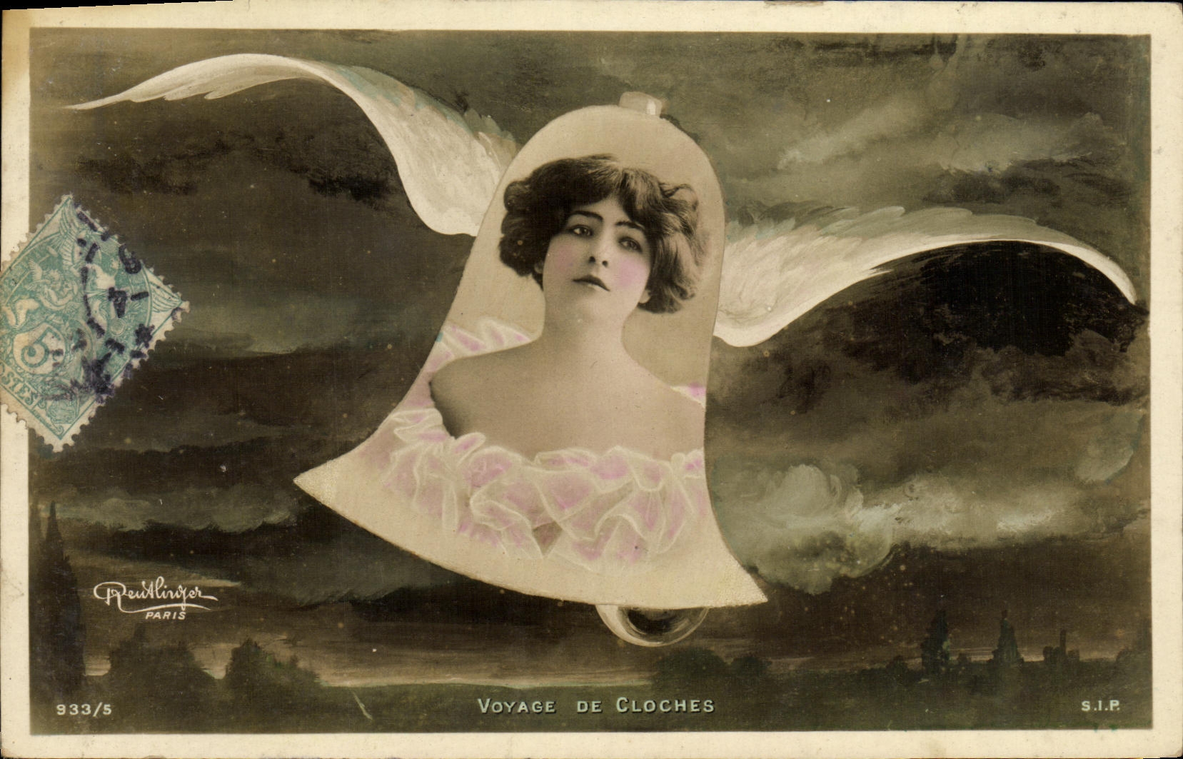 VINTAGE POSTCARD Fantaisie Woman Bell Travels of bells