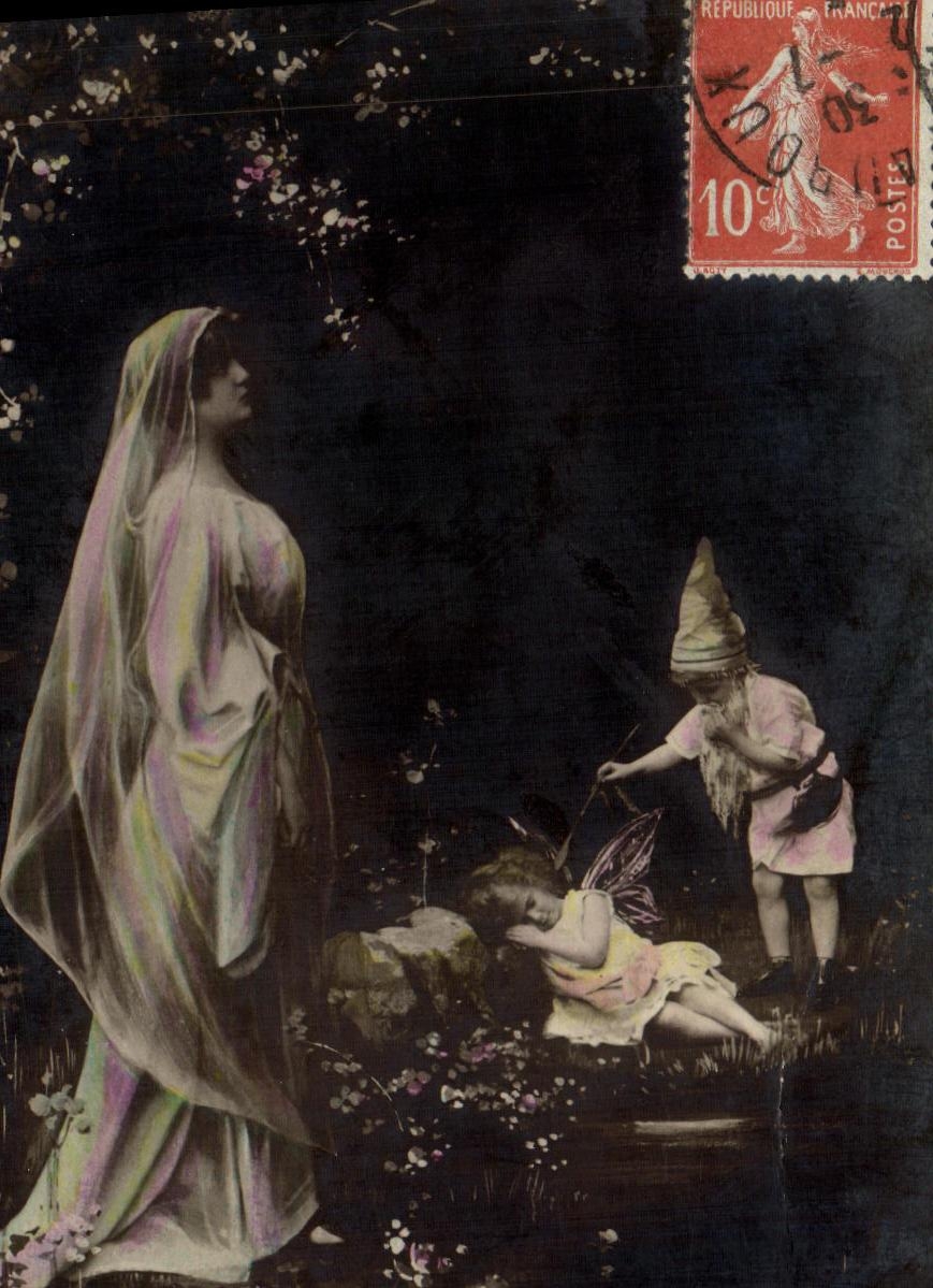 CPA Fantaisie Femme Enfants Lutin