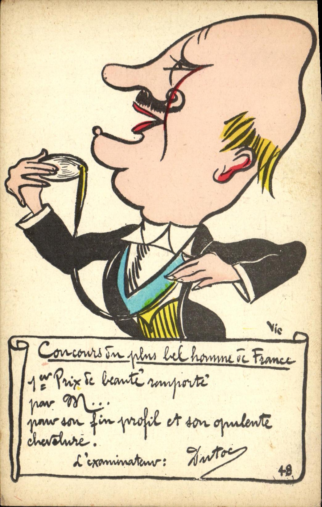 VINTAGE POSTCARD Fantasy Humor Contest of the most beautiful man of France