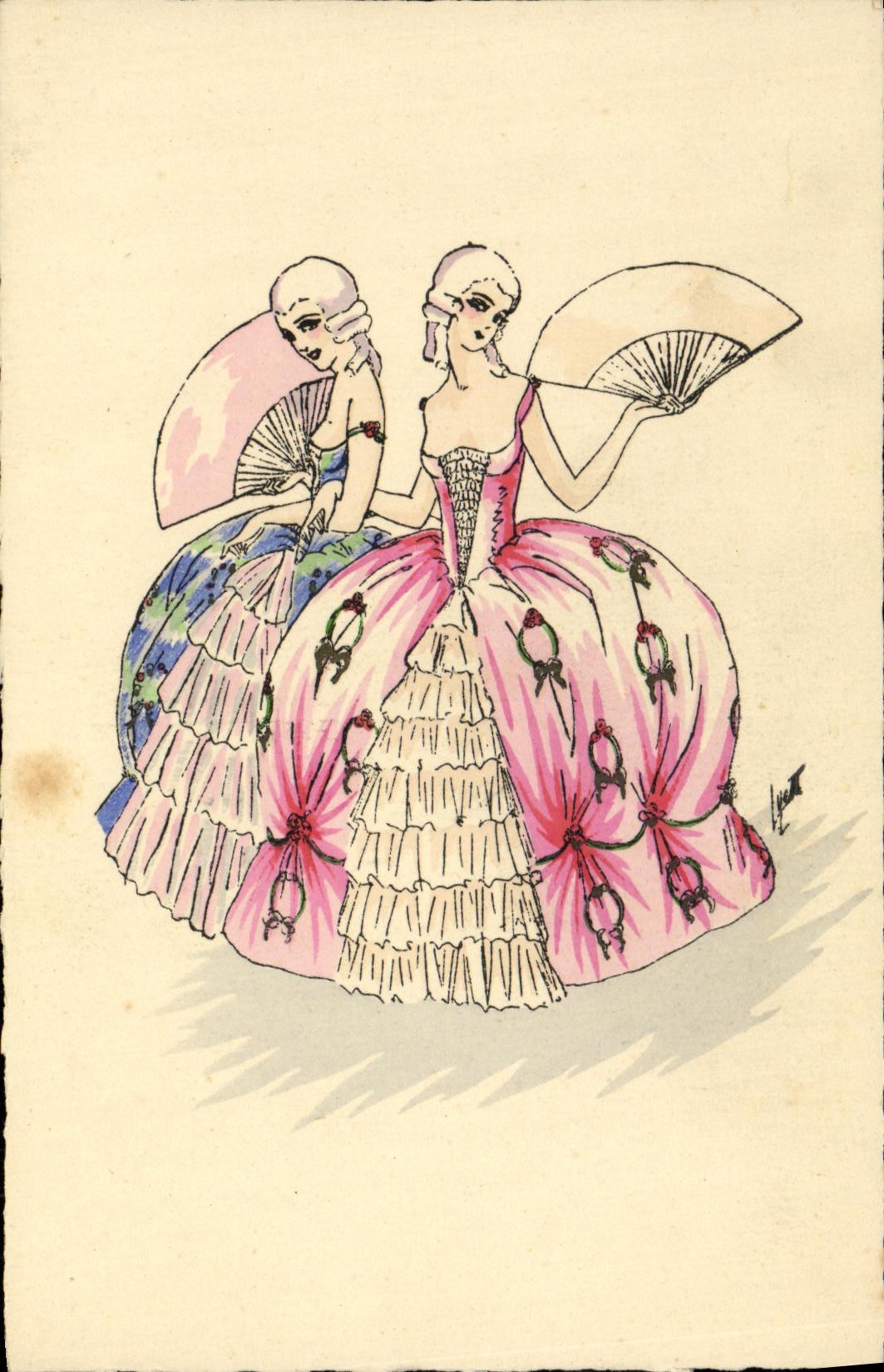 CPA Fantaisie Femmes Eventail