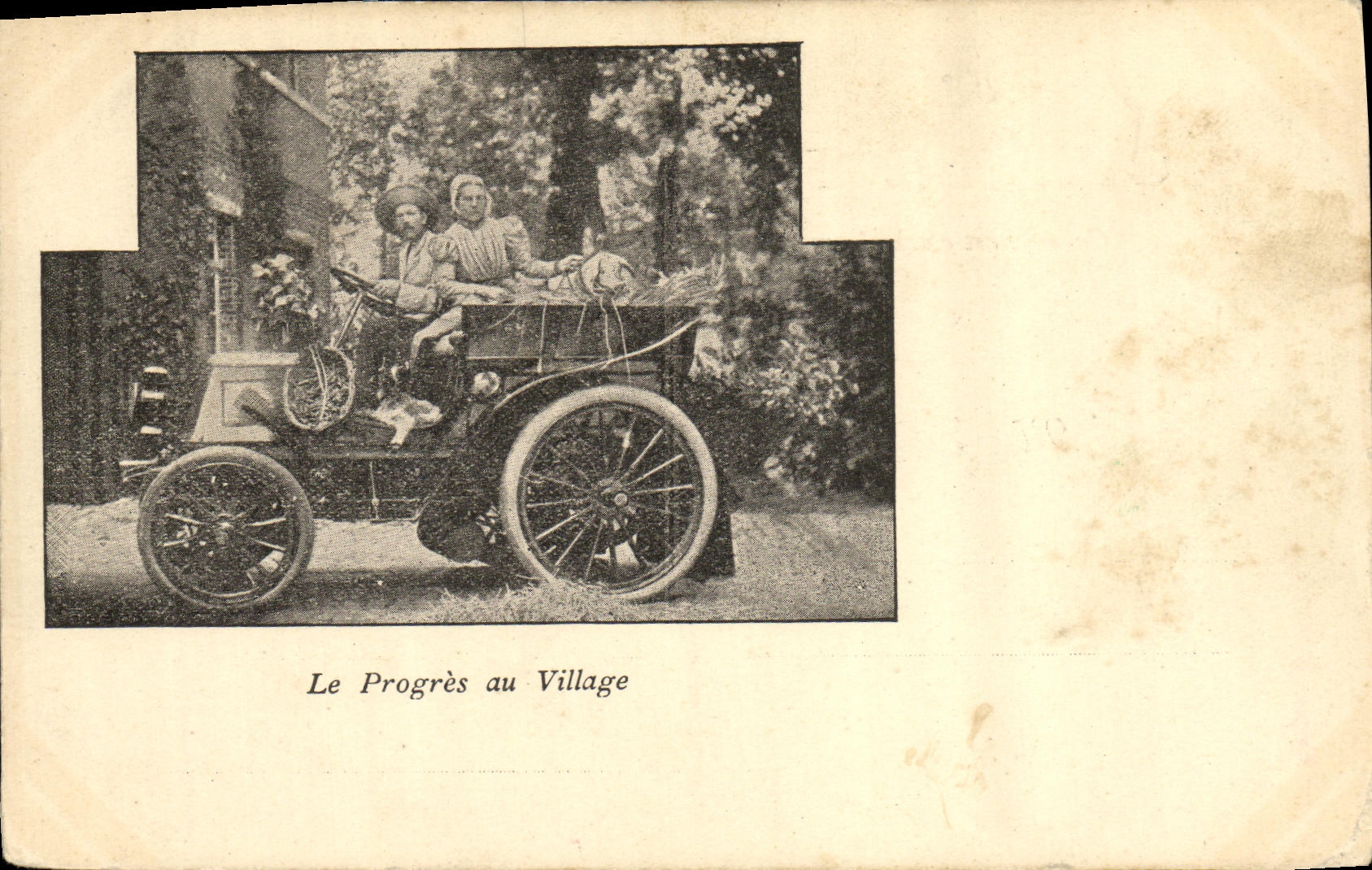 VINTAGE POSTCARD Automobile the progress of the village
