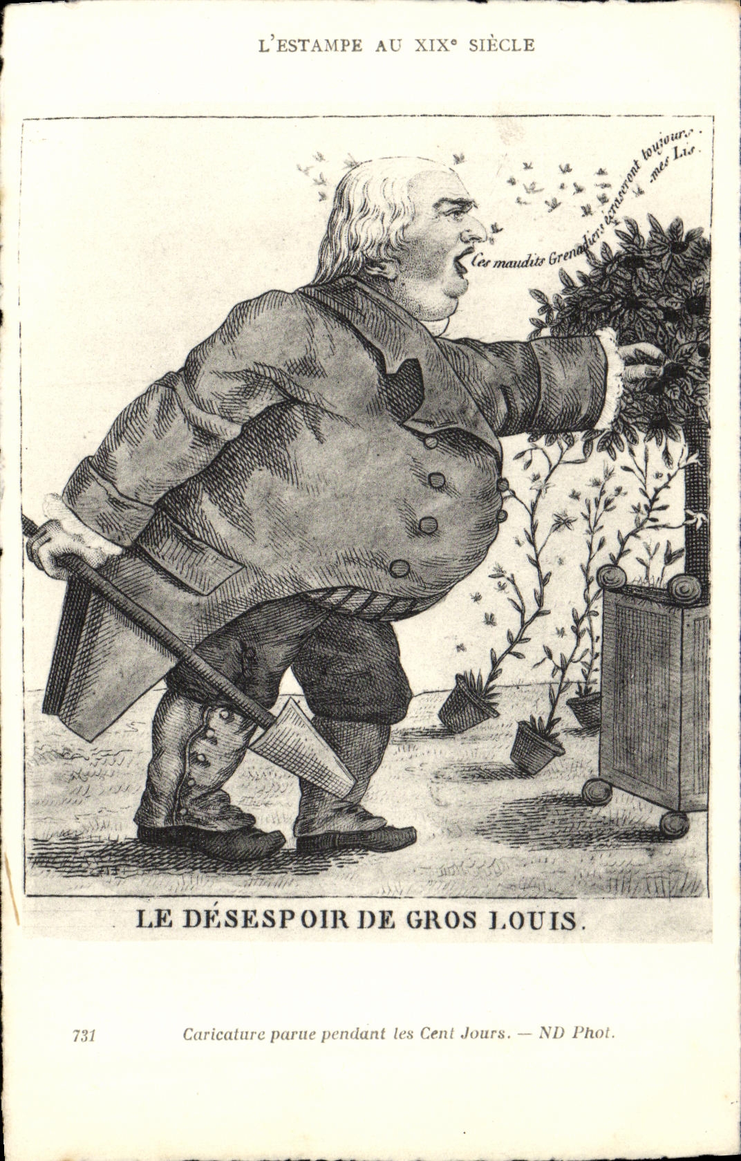 CPA Estampe au 18eme Caricature parue pendant les cent jours Dedespoir du gros Louis