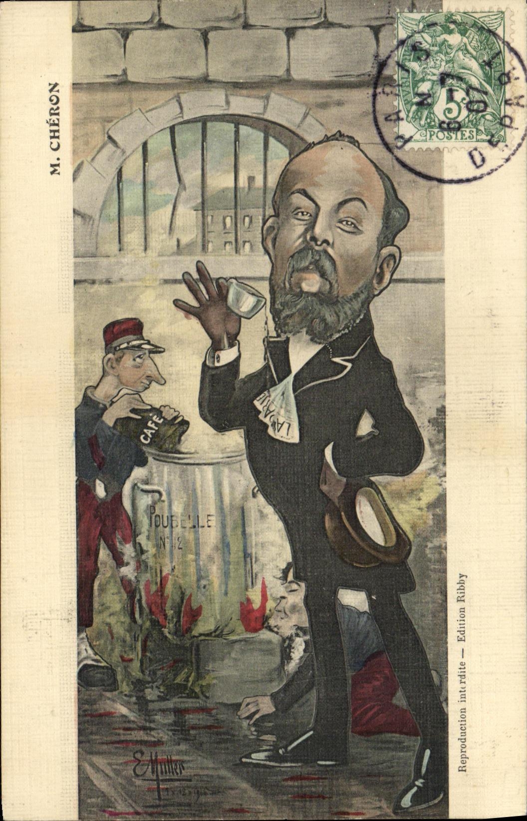 CPA Fantaisie Cheron (carte toilee) Militaria