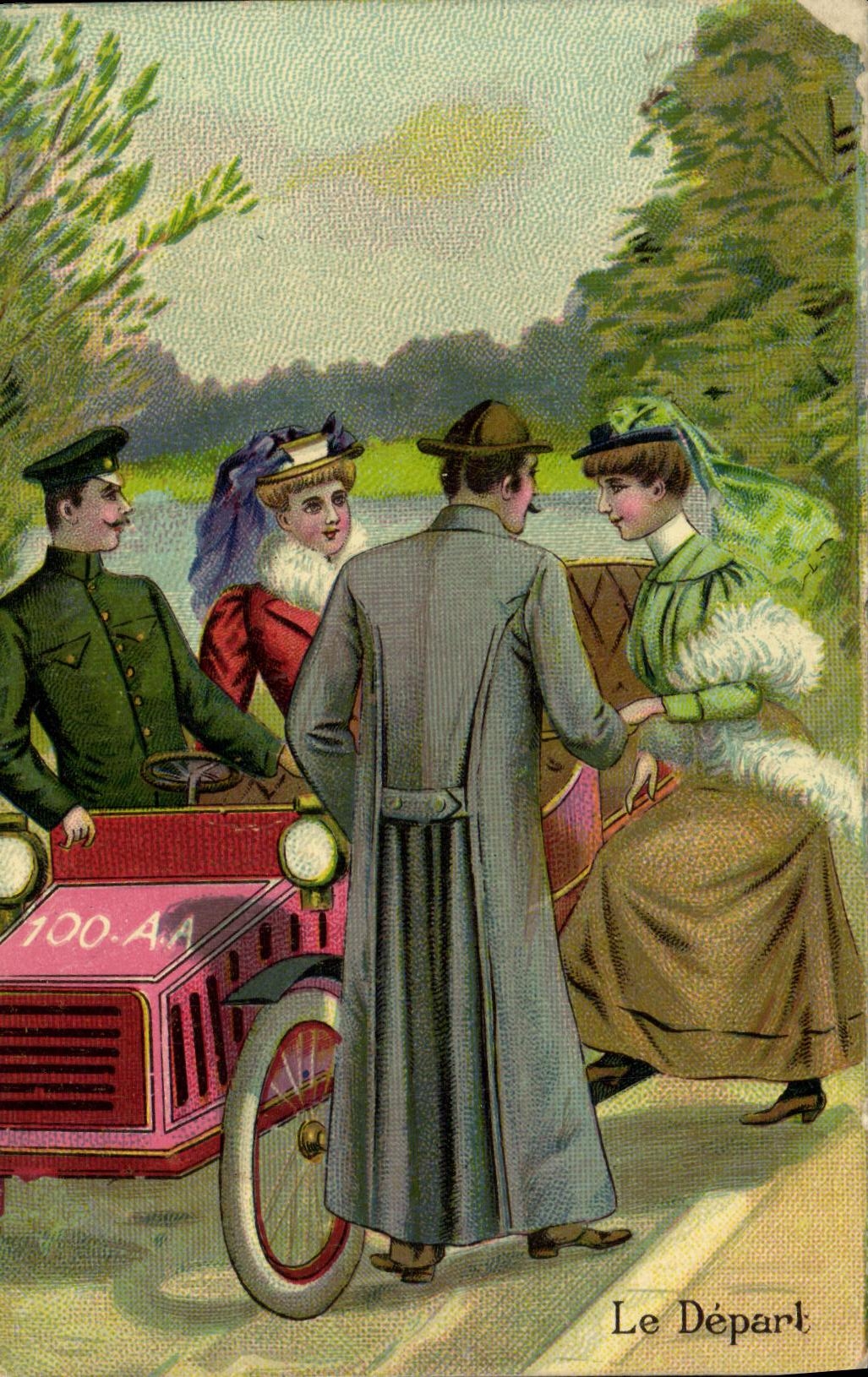 VINTAGE POSTCARD Automobile Fantasy the departure