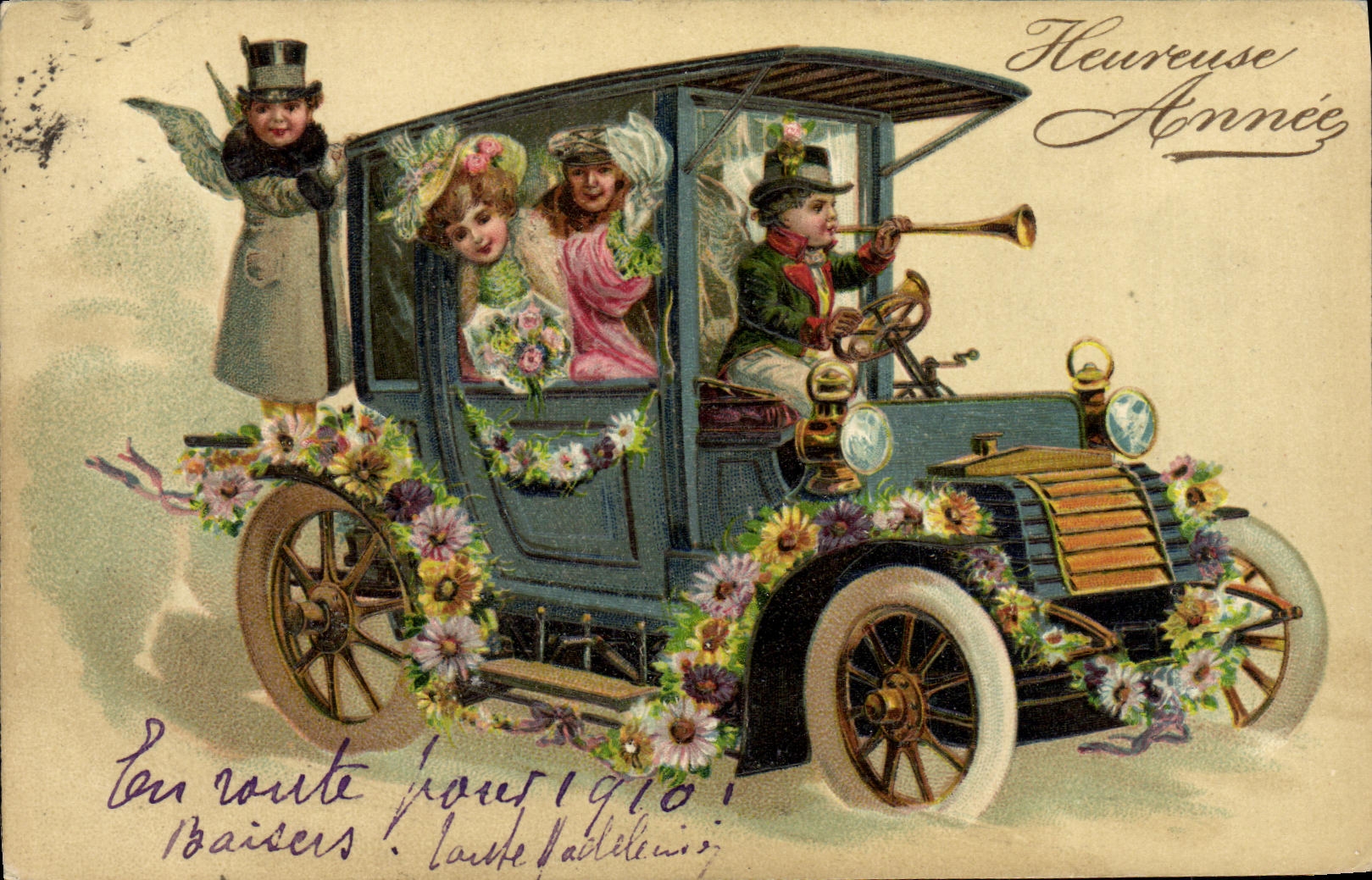 VINTAGE POSTCARD Automobile Fantasy Angels