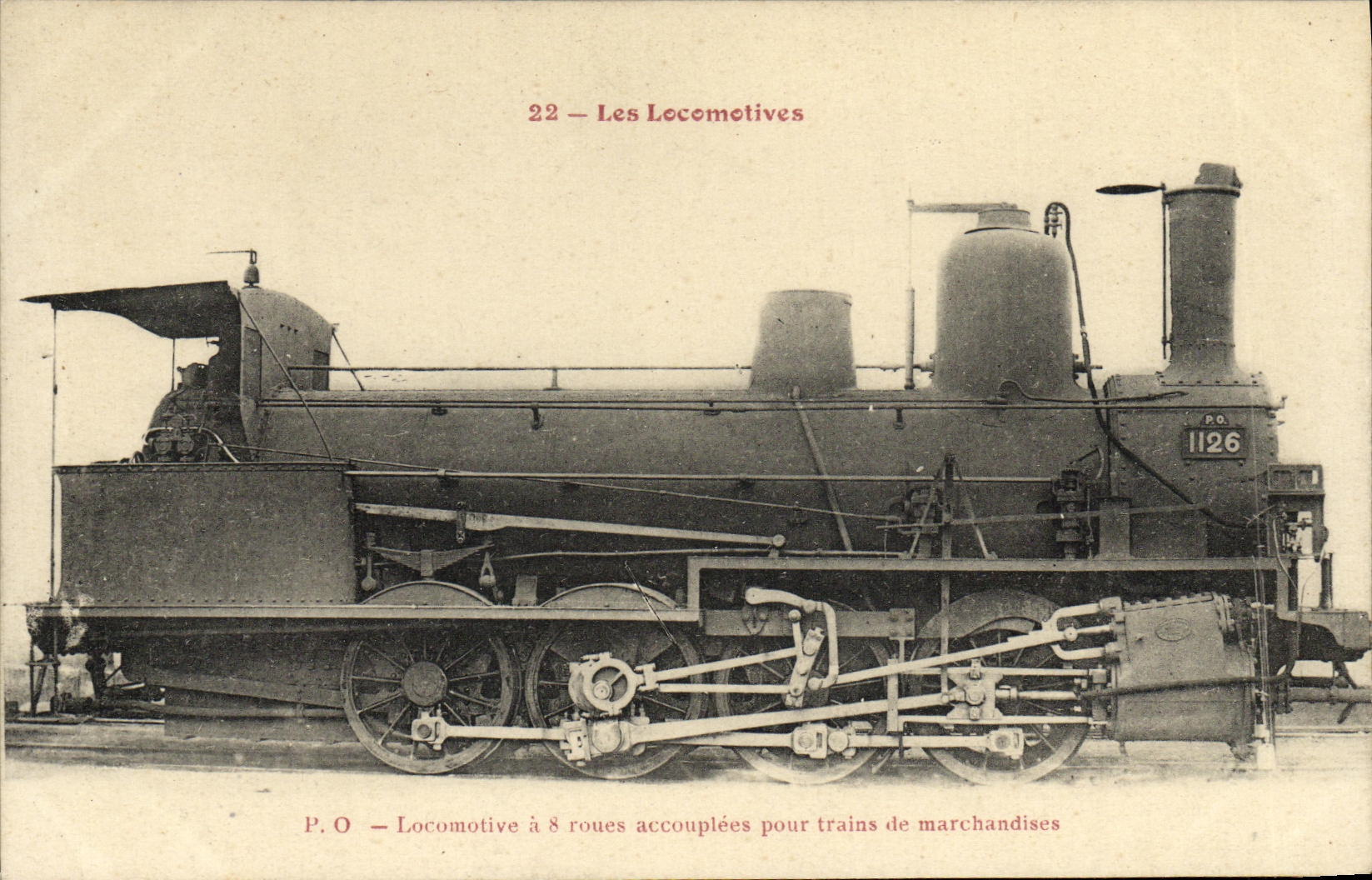 VINTAGE POSTCARD Locomotive Train PO Engine has 8 wheels accouplees for goods trains