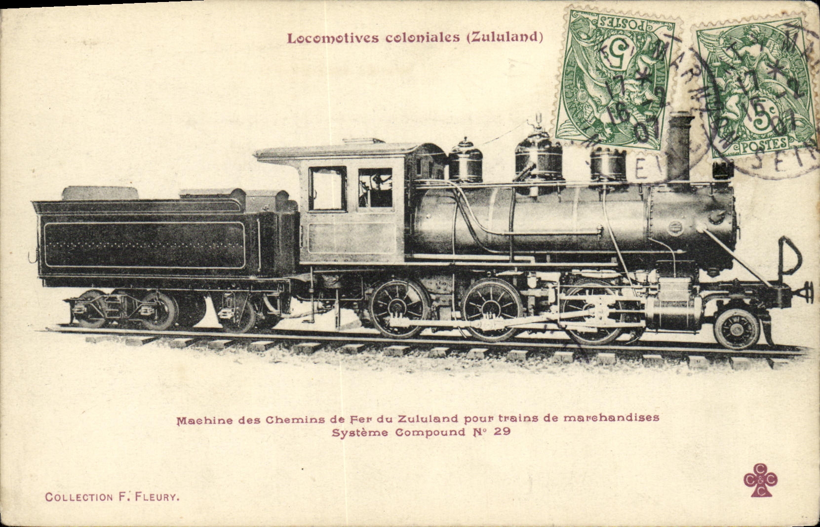 VINTAGE POSTCARD Train Engine Railroads of Zululand