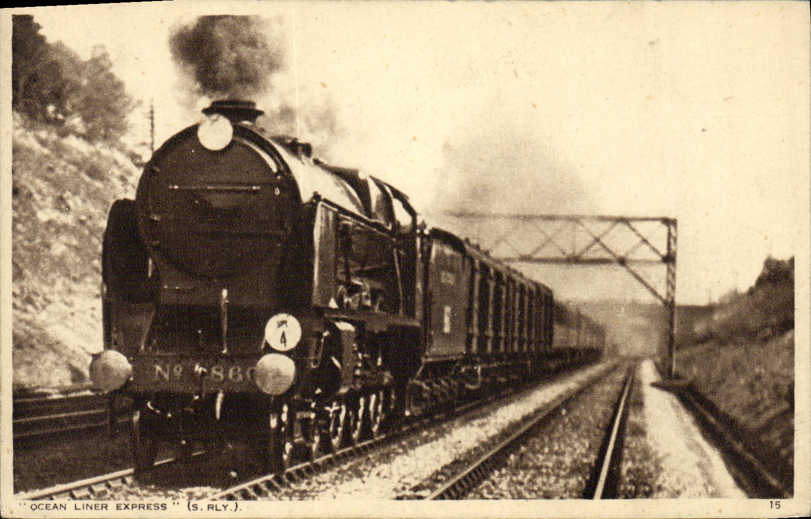 VINTAGE POSTCARD Train Engine Ocean Liner Express train