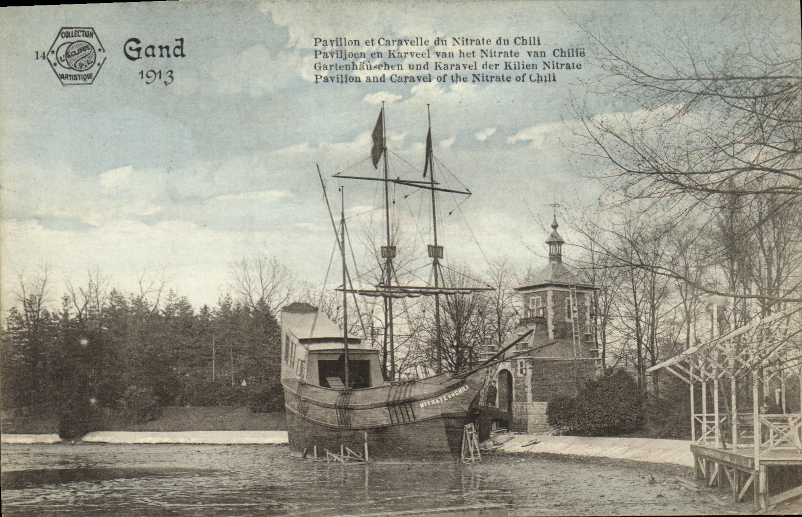 VINTAGE POSTCARD Ghent House and caravel of Nitrate of Chile