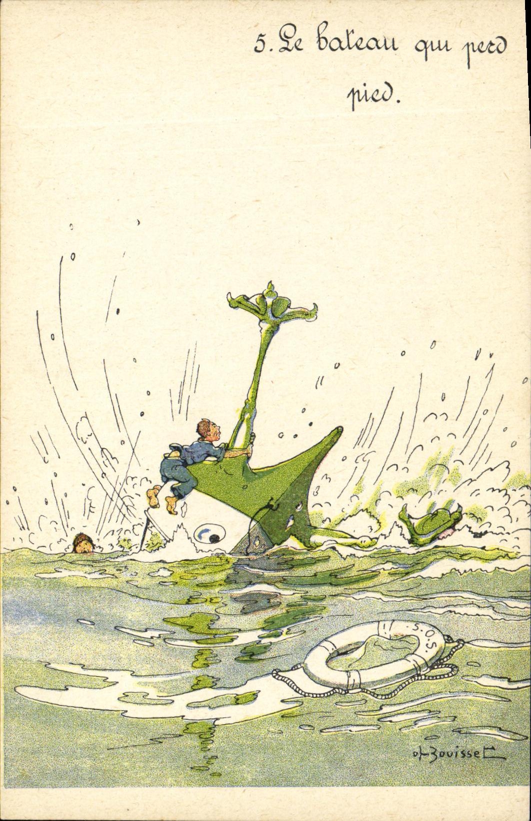 VINTAGE POSTCARD Boat the boat which loses foot