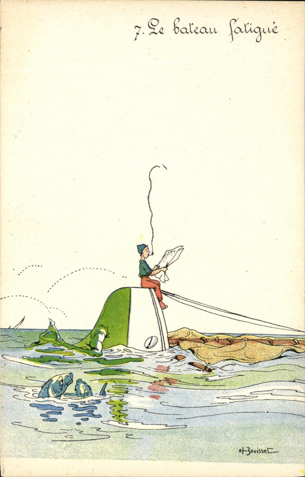 VINTAGE POSTCARD Bateau the boat tires