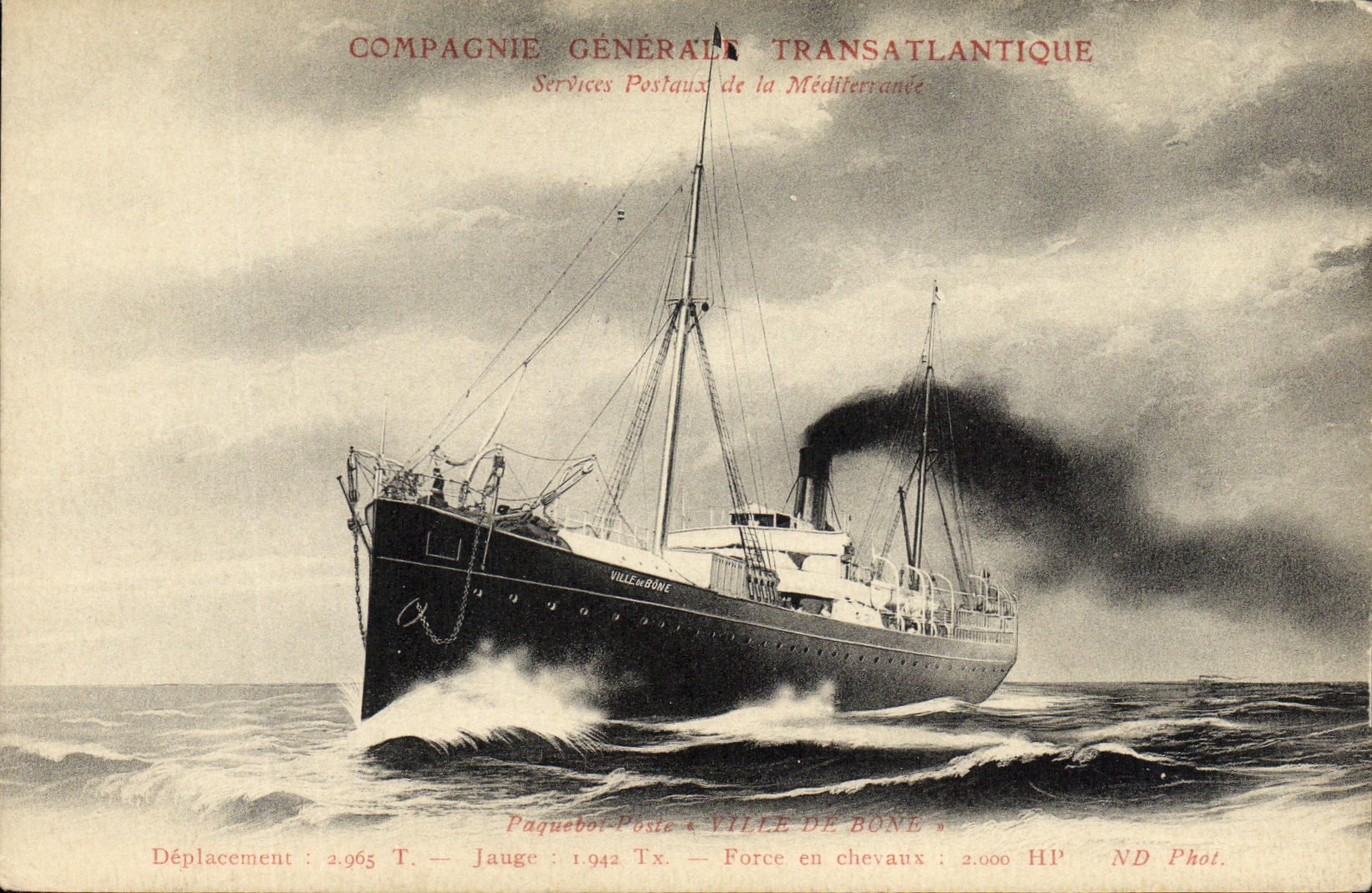 CPA Bateau Compagnie Generale Transatlantique Services postaux de la Mediterranee Ville de Bone 